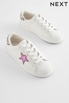 White/Pink Metallic Star Lace-Up Trainers (U67493) | €16 - €21