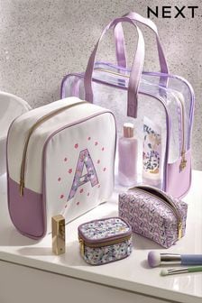 淺紫色花卉英文字母 - 4個裝化妝袋 (U67872) | HK$209