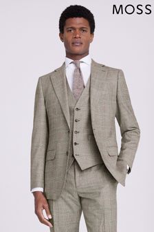 MOSS Neutral Nude Tailored Fit Performance Check Suit Jacket (U67879) | SGD 366