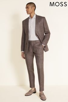 Moss Brown Tailored Fit Linen Suit: Jacket (U67883) | €228
