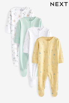 Yellow Duck/Mint Green Clouds Sleepsuits 4 Pack (0-3yrs) (U68038) | €12.50 - €13.50
