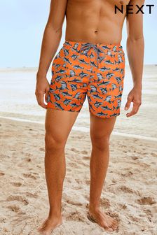 Оранжевый с принтом акулы - Пляжные шорты с рисунком (U68230) | €18