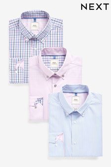 Pink Check/Blue Stripe Regular Fit Single Cuff Shirts 3 Pack (U68515) | CA$126