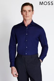 Moss Bros Tailored Fit Midnight Blue Single Cuff Alfeo Dobby Shirt (U68536) | 67 €