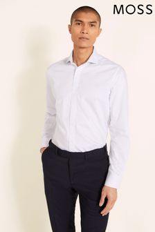 Moss Bros Tailored Fit Sky Blue Single Cuff Twill Stripe Non-Iron Shirt (U68543) | 67 €
