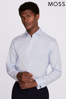 Blau - Moss Sky Bügelfreies Twill-Hemd in Tailored Fit mit doppelten Manschetten (U68544) | 67 €