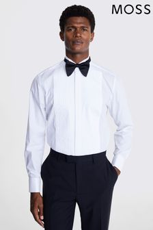 MOSS White Tailored Fit Wing Collar Pleated Dress Shirt