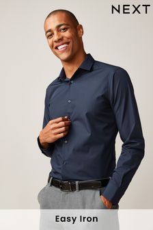 Blue Navy Slim Fit Easy Care Single Cuff Shirt (U68617) | 99 QAR