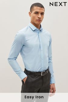 Голубой - Облегающий крой - Рубашка с одним манжетом из легкой в уходе ткани (U68626) | €27