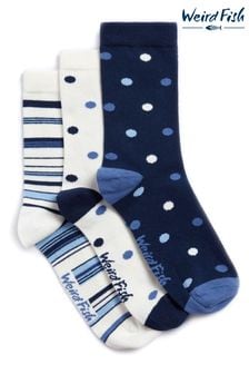Weird Fish Blue Organic Cotton Patterened Socks 3 Pack (U68674) | €8.50