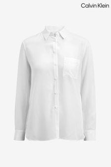 Jedwabna bluzka w naturalnym kolorze Calvin Klein z kieszenią (U68799) | 630 zł