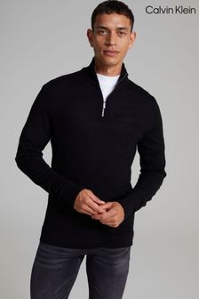 Calvin Klein Black Superior Wool Quarter Zip Jumper (U68878) | SGD 200