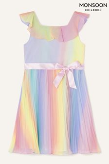 Monsoon Plissiertes Kleid mit Regenbogendesign und Farbverlauf, Blau (U69546) | 54 € - 59 €