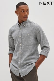 Серый - Обычный крой - Рубашка из льняной ткани с длинным рукавом (U69600) | €19