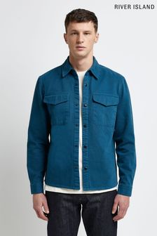 River Island Langärmelige Hemdjacke mit Druckknopfleiste und Waschung, Mittelblau (U69936) | 17 €