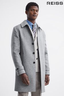 Reiss Soft Grey Bark Wool Blend Check Epsom Overcoat (U70188) | $651