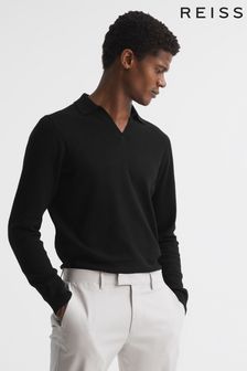 Schwarz - Reiss Swift Polo-Shirt aus Wollgemisch mit offenem Kragen (U70218) | 132 €