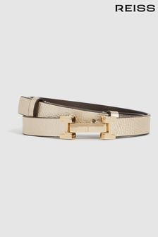 Reiss Gold Hayley Leather Square Hinge Belt (U70225) | 520 SAR