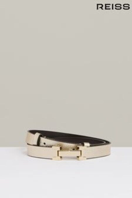 ذهبي - حزام جلد بمفصلة مربعة Hayley من REISS (U70225) | 35 ر.ع
