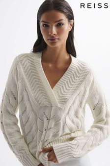 Reiss Ivory Claudine Cable Knit Shawl Neck Jumper (U70234) | 226 €