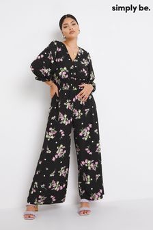 Simply Be Black Floral Printed Jumpsuit (U70278) | ₪ 182