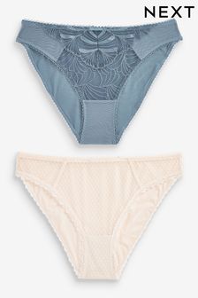 Blue/Nude High Leg Embroidered Knickers 2 Pack (U70351) | 404 UAH