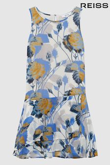 Reiss Blue Print Mia Junior Printed Dress With Crew Neck Jumper (U70747) | 520 SAR