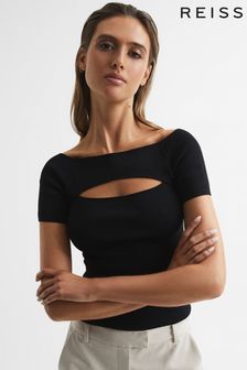 Reiss Black Esme Cut Out Off-Shoulder Top (U70748) | €171