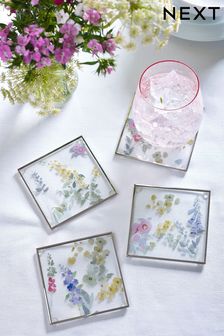 Set of 4 Clear Josie Glass Printed Coasters (U70838) | ₪ 39