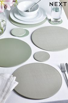 Set of 4 Sage Green Reversible Faux Leather Placemats and Coasters Set (U70852) | 745 UAH