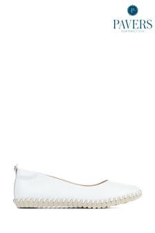 Pavers White Leather Ballet Pumps (U71143) | $88