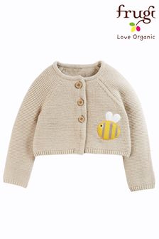 Frugi Neutral Beige Cute As A Button Baby Knitted Cardigan (U71197) | kr441