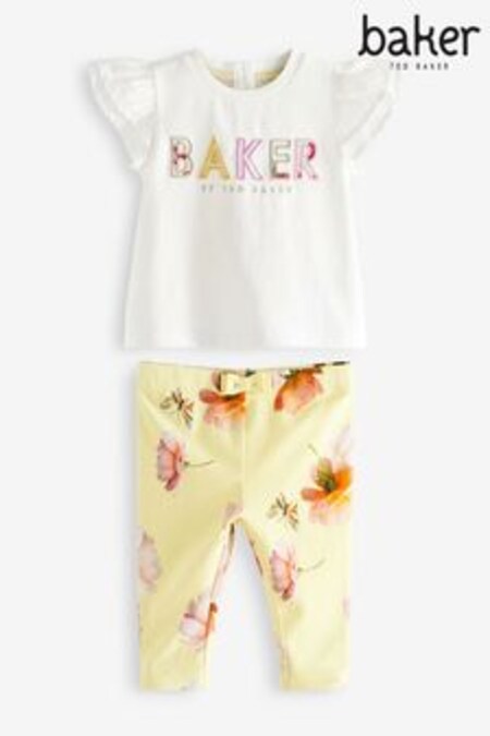 Set tricou cu spate Galben Floral și colanți baker by Ted Baker Plisat (U71200) | 220 LEI - 240 LEI
