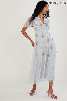 Серое декорированное платье миди Monsoon Lauren (U71385) | €178