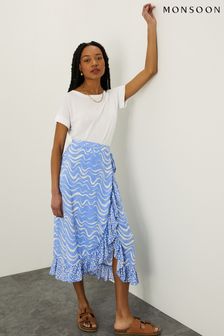 Monsoon Blue Wrap Wave Print Midi Skirt (U71399) | 60 €