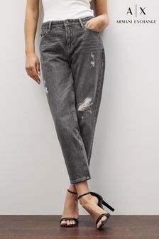 Armani Exchange Grey Distressed Boyfriend Fit Cropped Jeans (U71501) | $214