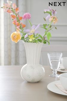White & Pink Floral Print Ceramic Medium Flower Vase (U71541) | TRY 613