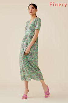 Zielona sukienka midi z wiskozy Finery Kelly, z drobnym nadrukiem (U71617) | 116 zł
