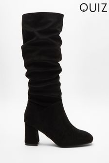 Quiz Black Ruched Block Heel Knee High Boots (U71879) | BGN 145