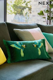 Bright Green 50 x 30cm Velvet Beaded Parrot Oblong Cushion (U71978) | kr268
