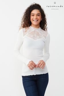 Rosemunde T-Shirt mit Seidenspitze, Weiß (U72042) | 76 €