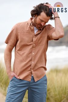 Burgs Harlyn Brown Short Sleeve Linen Cotton Shirt (U72503) | ₪ 224