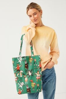 Teal Blue Christmas Animals Cotton Reusable Bag For Life (U72578) | €7