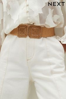 Natural Square Buckle Wide Raffia Belt (U72702) | $27