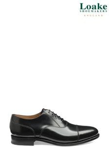 Zapatos Oxford de cuero liso negro en efecto pulido con puntera de Loake (U72731) | 262 €