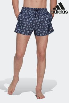 adidas Blue Performance Logo Print CLX Swim Shorts Very Short Length (U72774) | €21.50