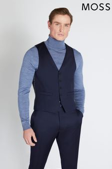 Moss x Reda Blue Slim Fit Twill Suit: Waistcoat (U72907) | ￥19,610