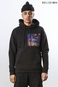 Religion Black Relaxed Fit Graphic Hoodie In Soft Brushed Back Sweat (U73102) | $111