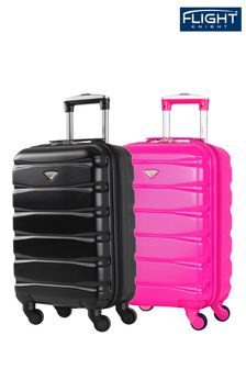 Negro + Rosa - Juego de 2 maletas rígidas de cabina con ruedas de 55x35x20 cm compatible con EasyJet de Flight Knight (U73193) | 127 €