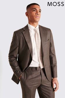 MOSS x Barberis Brown Tailored Fit Plain Flannel Suit: Jacket (U73551) | LEI 1,725
